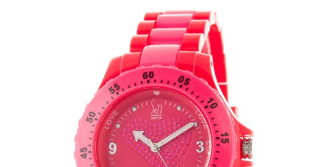 Malinovo červené hodinky s motívom srdiečka Senwatch