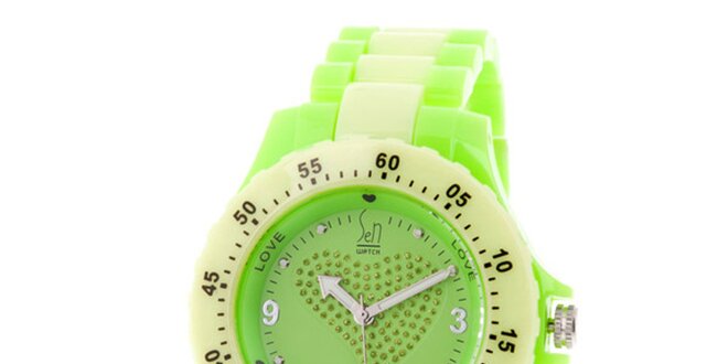 Zelené hodinky s motívom srdiečka Senwatch