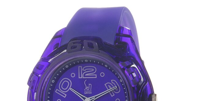 Fialové analogové hodinky s oceľovým púzdrom Senwatch