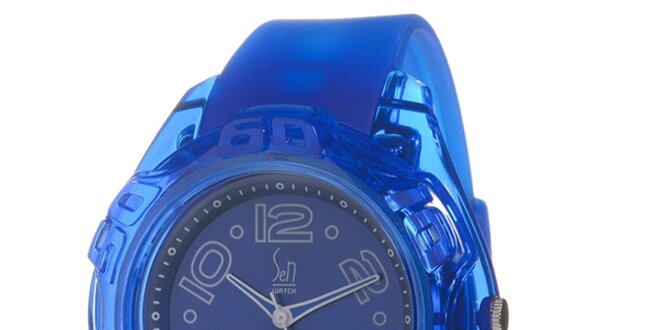 Modré analogové hodinky s oceľovým púzdrom Senwatch
