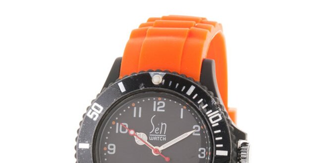 Čierno-oranžové analogové hodinky Senwatch