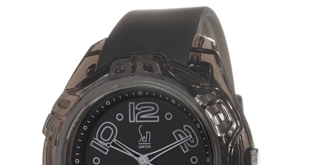 Čierne analogové hodinky s oceľovým púzdrom Senwatch