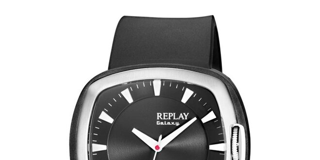 Čierne analogové hodinky Replay s hranatým displejom