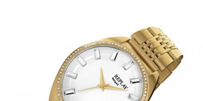 Pánske zlaté hodinky s oceľovým púzdrom Replay