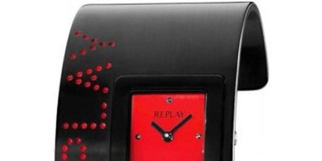 Dámske čierno-červené šperkové hodinky Replay