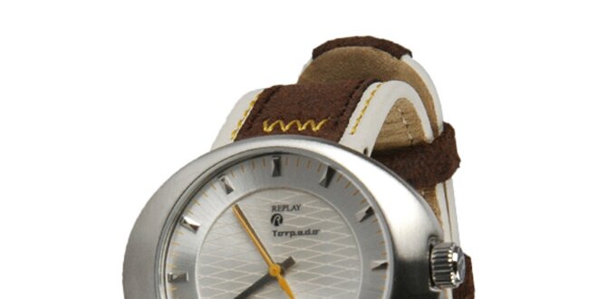 Pánske strieborné hodinky so žltou sekundovkou Replay