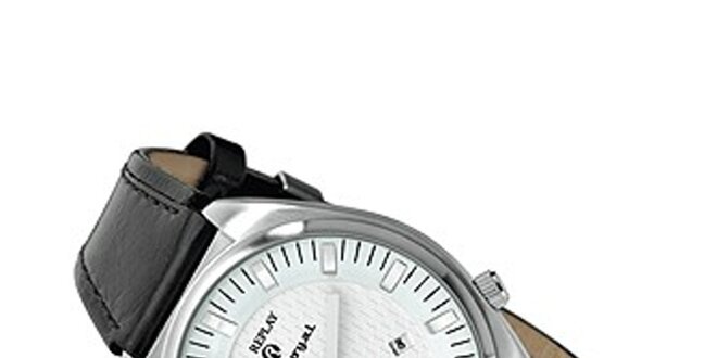 Pánske strieborné analogové hodinky Replay s dátumovkou