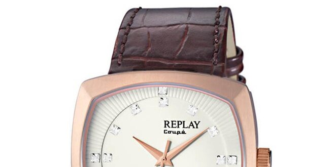 Pánske hranaté hodinky Replay vo farbe ružového zlata