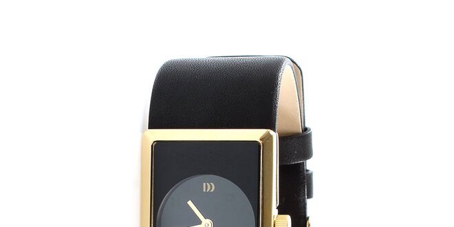 Čierne oceľové hodinky Danish Design s čiernym koženým remienkom