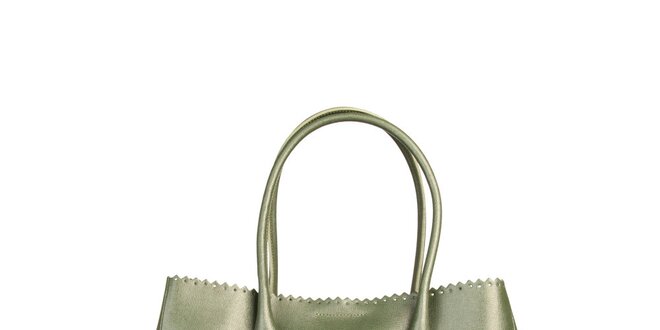 Dámska zelená kožená kabelka s ozdobným lemom Made in Italia