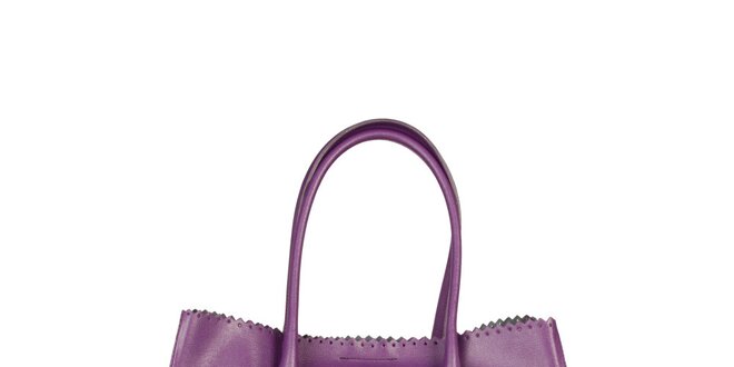Dámska fialová kožená kabelka s ozdobným lemom Made in Italia