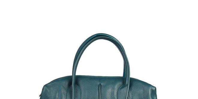 Dámska zeleno-modrá kožená kabelka Made in Italia