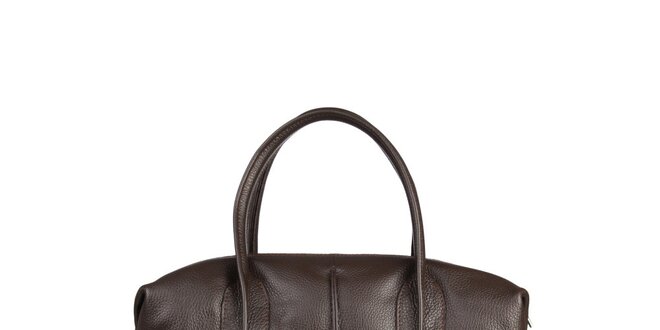 Dámska tmavo hnedá kožená kabelka s karabínkou Made in Italia