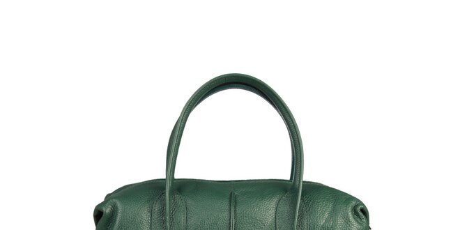 Dámska fľaškovo zelená kožená kabelka s karabínkou Made in Italia