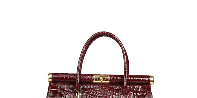 Dámska lakovaná bordó kabelka s krokodílim vzorom Made in Italia