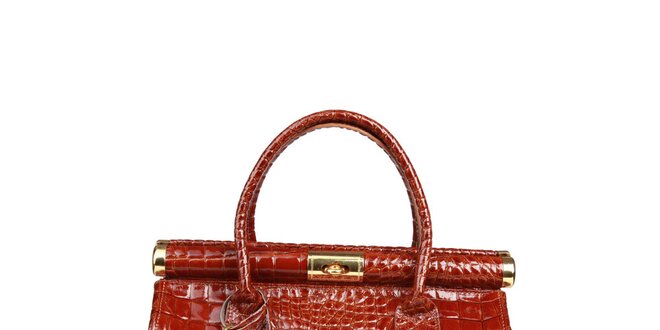 Dámska karamelovo hnedá lakovaná kabelka s krokodýlim vzorom Made in Italia