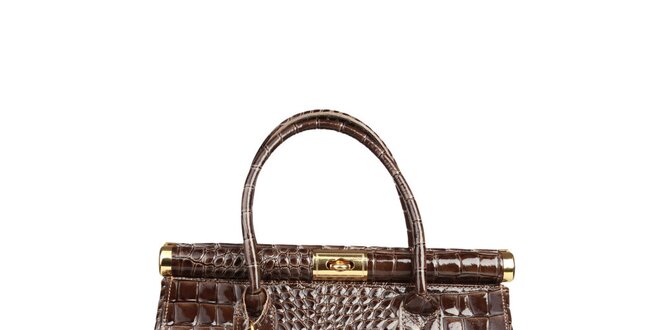 Dámska hnedá lakovaná kabelka s krokodýlim vzorom Made in Italia