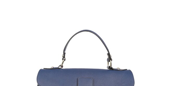 Dámska modrá kožená kabelka so zámčekom Made in Italia