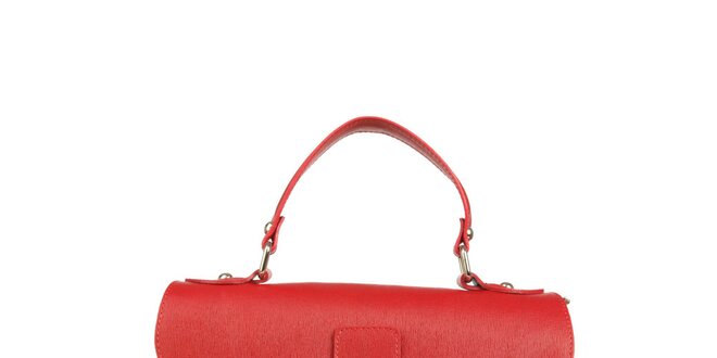 Dámska červená kožená kabelka so zámčekom Made in Italia