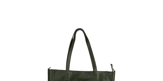 Dámska tmavo zelená kožená kabelka so zipsovým detailom Made in Italia