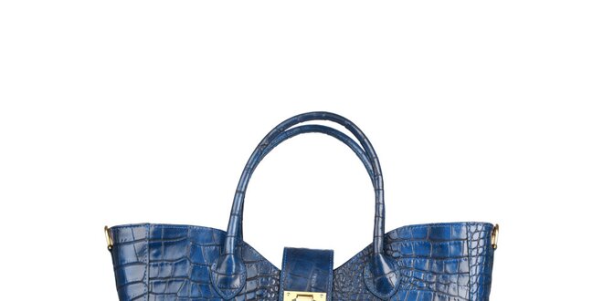 Dámska modrá kabelka s krokodýlim vzorom Made in Italia