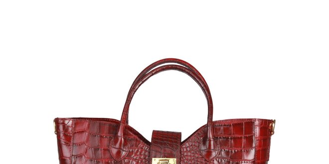 Dámska červená kabelka s krokodýlim vzorom Made in Italia