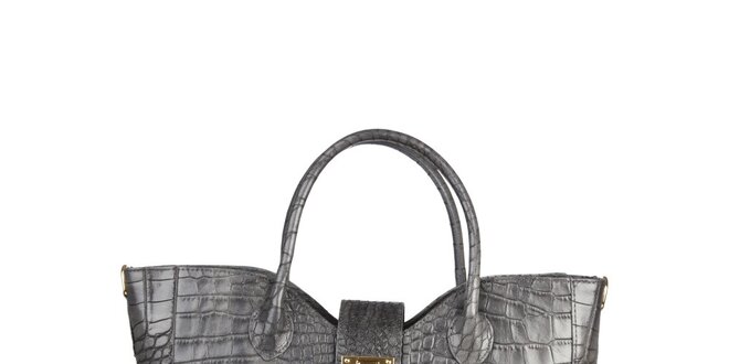 Dámska šedá kabelka s krokodýlim vzorom Made in Italia