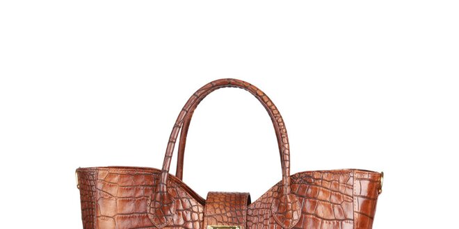 Dámska tmavo hnedá kabelka s krokodýlim vzorom Made in Italia
