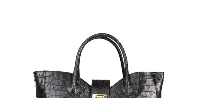 Dámska čierna kabelka s krokodýlim vzorom Made in Italia