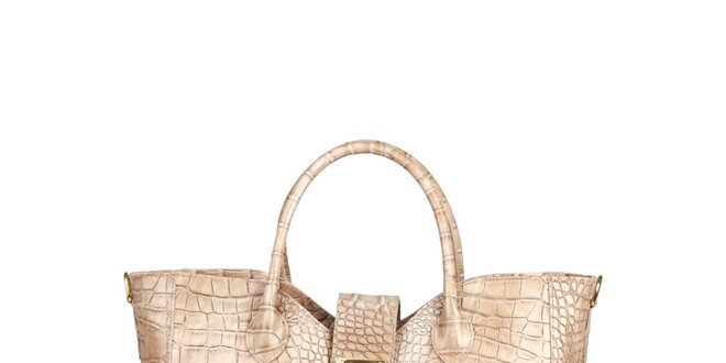 Dámska béžová kabelka s krokodýlim vzorom Made in Italia