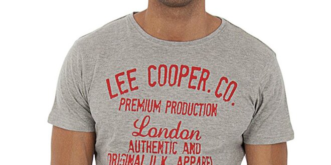 Pánske šedé tričko s červeným nápisom Lee Cooper