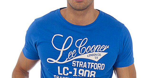 Pánske blankytno modré tričko s bielou potlačou Lee Cooper