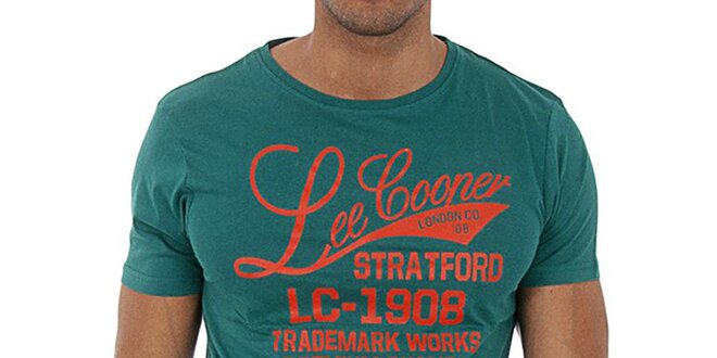 Pánske olivové tričko s oranžovou potlačou Lee Cooper