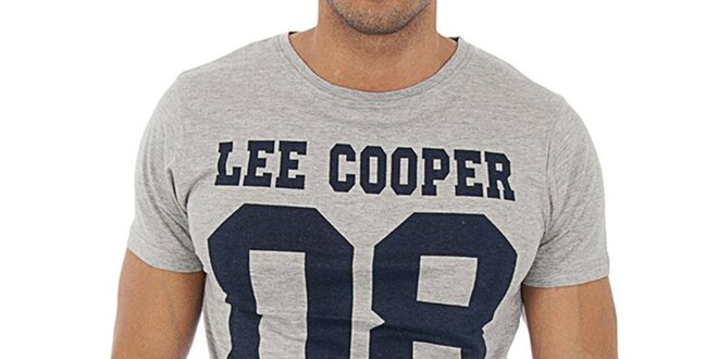 Pánske šedé tričko s potlačou Lee Cooper