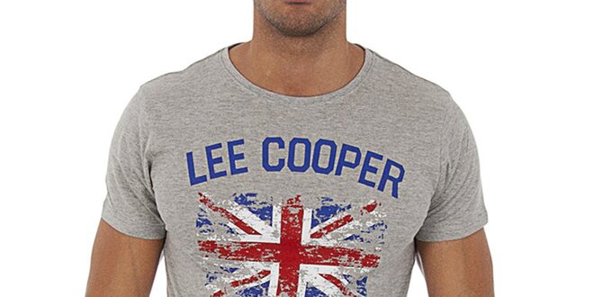 Pánske šedé melírované tričko s potlačou Lee Cooper
