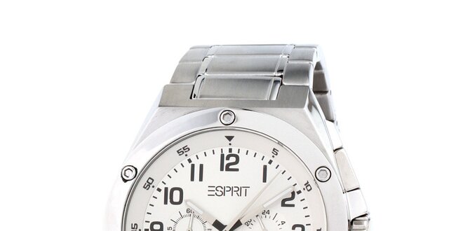 Pánske oceľové analogové hodinky s bielym displejom Esprit