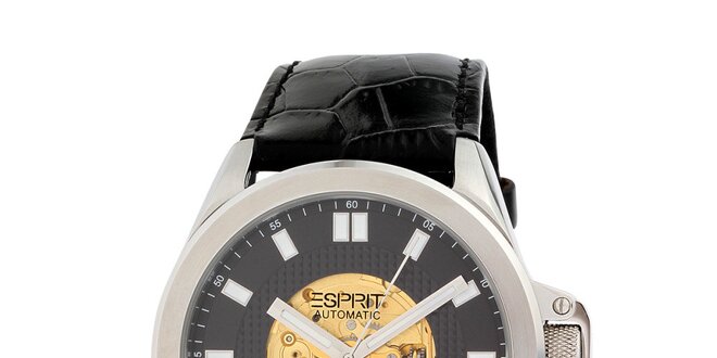 Pánske čierne analogové hodinky s farebnými detailmi Esprit
