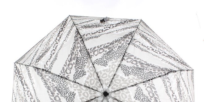 Dámsky šedo-biely dáždnik so zvieracou potlačou Ferré Milano