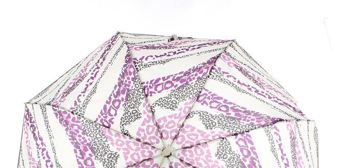Dámsky krémový dáždnik s fialovou zvieracou potlačou Ferré Milano