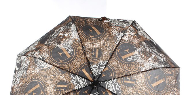 Dámsky hnedo-čierny dáždnik s dekoratívnym vzorom Ferré Milano