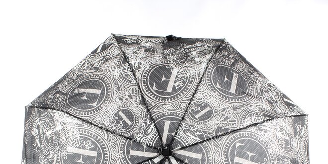 Dámsky čierno-biely vystreľovací dáždnik s dekorativnym vzorom Ferré Milano