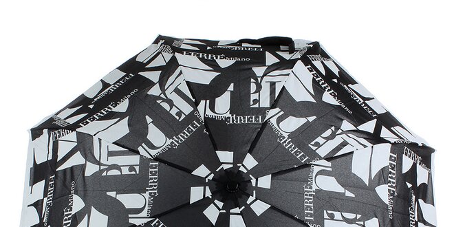 Dámsky šedo-čierny vystreľovací dáždnik s logom Ferré Milano