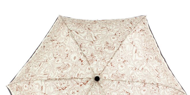 Dámsky hnedo-krémový vystreľovací dáždnik s kvetinovým vzorom Ferré Milano
