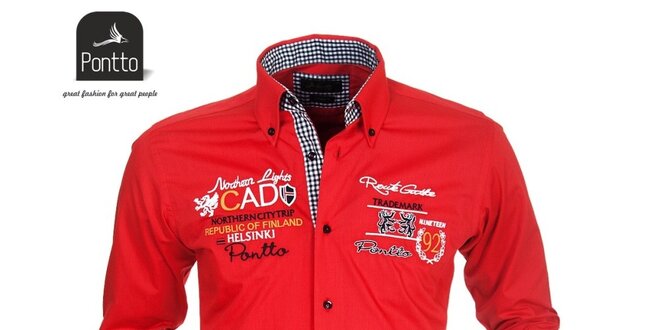 Pánska červená košeľa Pontto s vyšívaním na hrudi