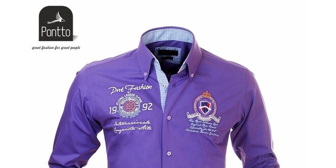 Pánska fialová košeľa Pontto s károvanou podšívkou