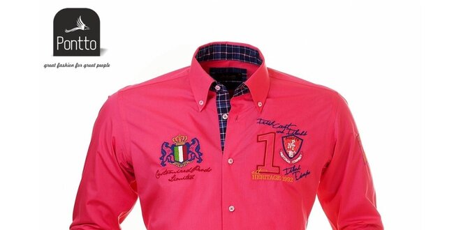 Pánska ružová košeľa Pontto s károvanou podšívkou