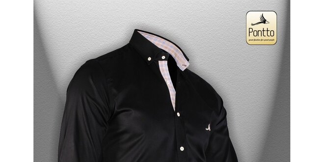 Pánska čierna bavlnená košeľa Pontto