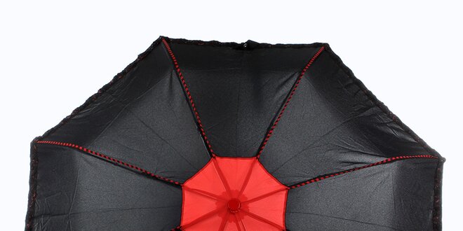 Dámsky čierno-červený dáždnik s plastickými kvetmi Ferré Milano