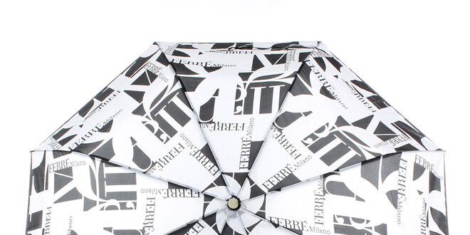 Dámsky čierno-biely vystreľovací dáždnik s logom Ferré Milano