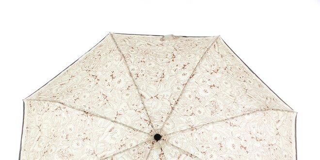 Dámsky krémovo-hnedý dáždnik s kvetinovou potlačou Ferré Milano